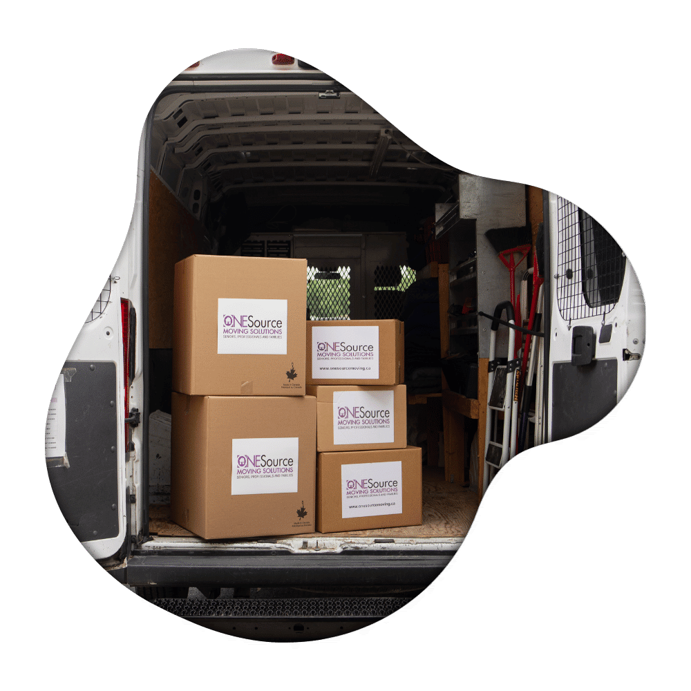 a collection of ONESource Moving Solutions in the back of a moving van